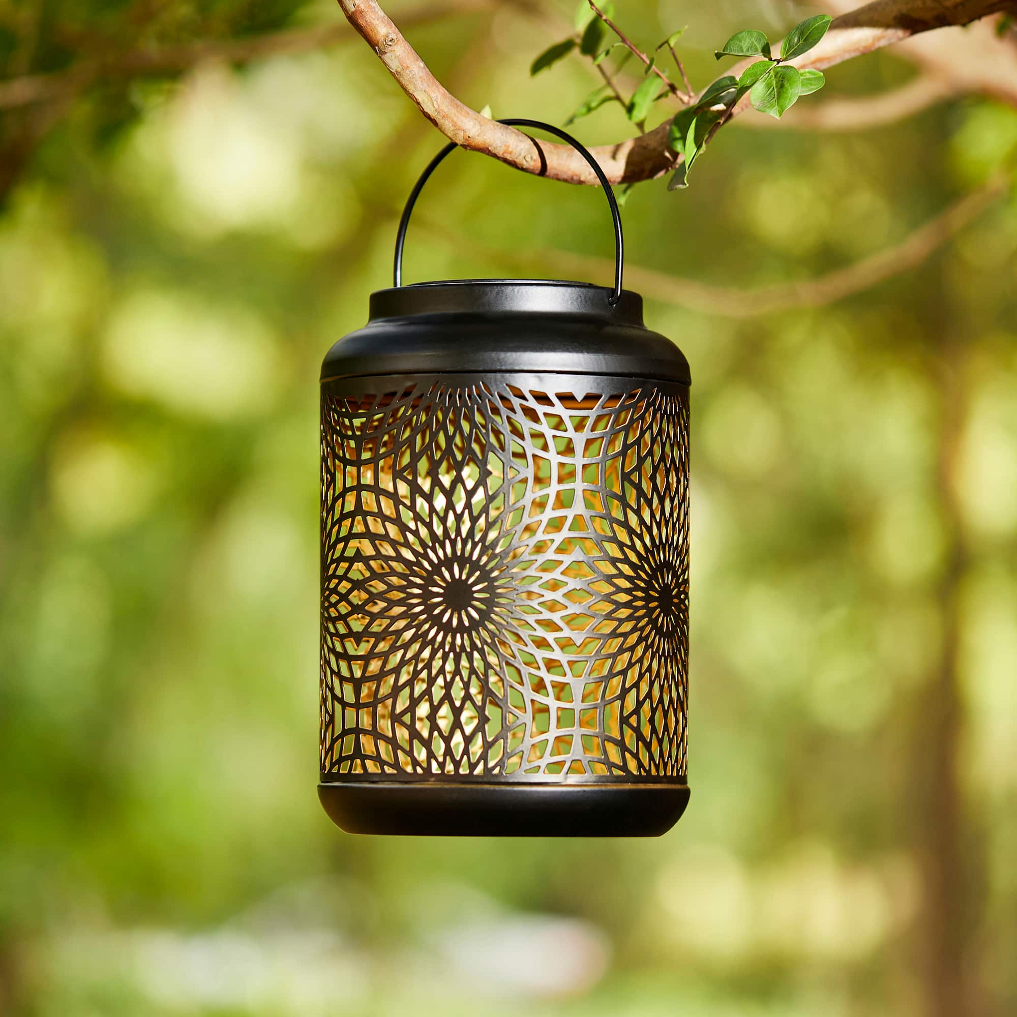 Glitzhome® 9" Cutout Metal Solar Powered Outdoor Hanging Lantern